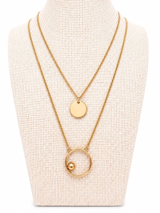 Jewelry - Layered Gold Pendant Necklace Minimalist Disc Circle Dainty Everyday Jewelry